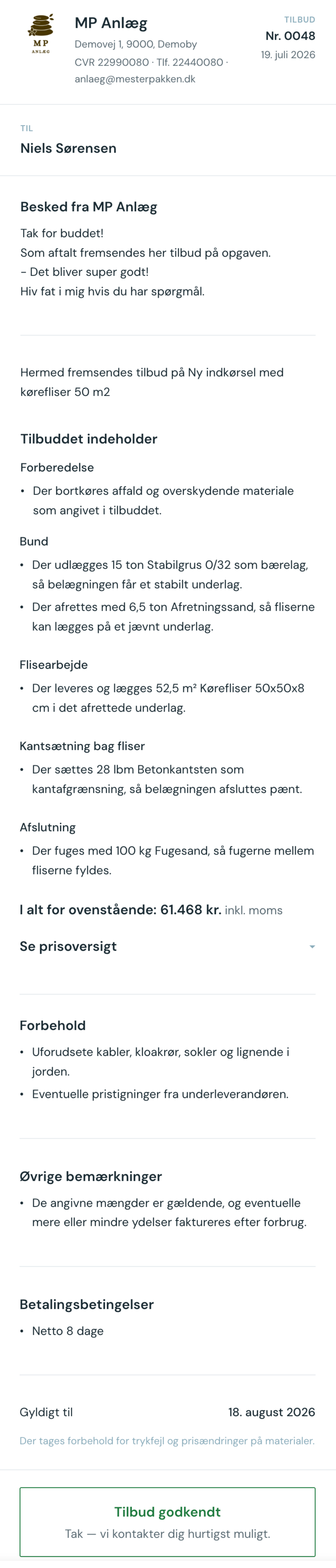Professionelt kundetilbud som link eller PDF